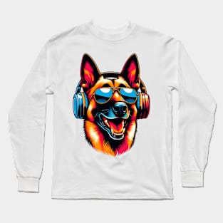 Belgian Malinois Smiling DJ: Melodic Canine Maestro Long Sleeve T-Shirt